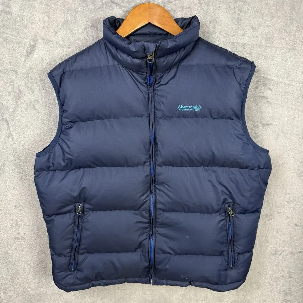 Abercrombie‎ & Fitch Down Feather Puffer Vest Adult XL Blue Insulated Zip Up